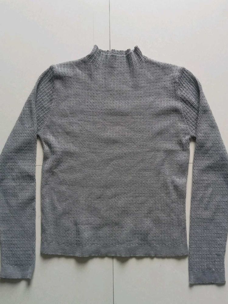 Gray Mock Neck Knit Sweater