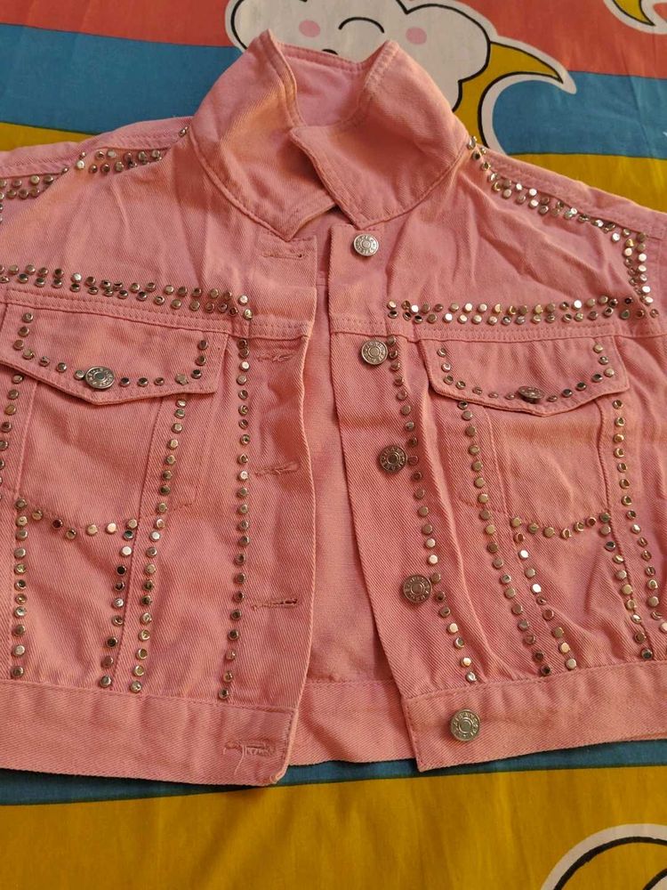 Pink Studded Denim Jacket