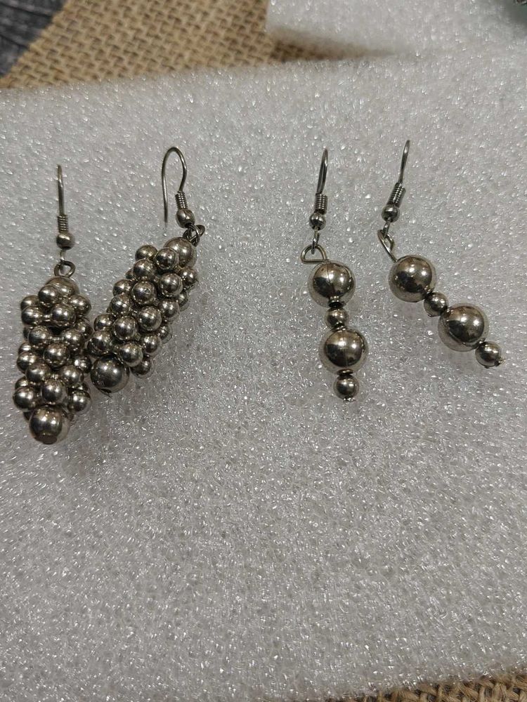 Silver Tone Beaded Dangling Earrings