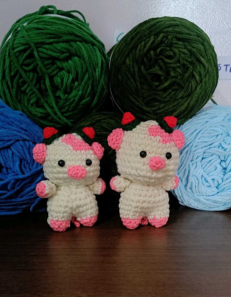 Crochet Strawberry Cow Keychain