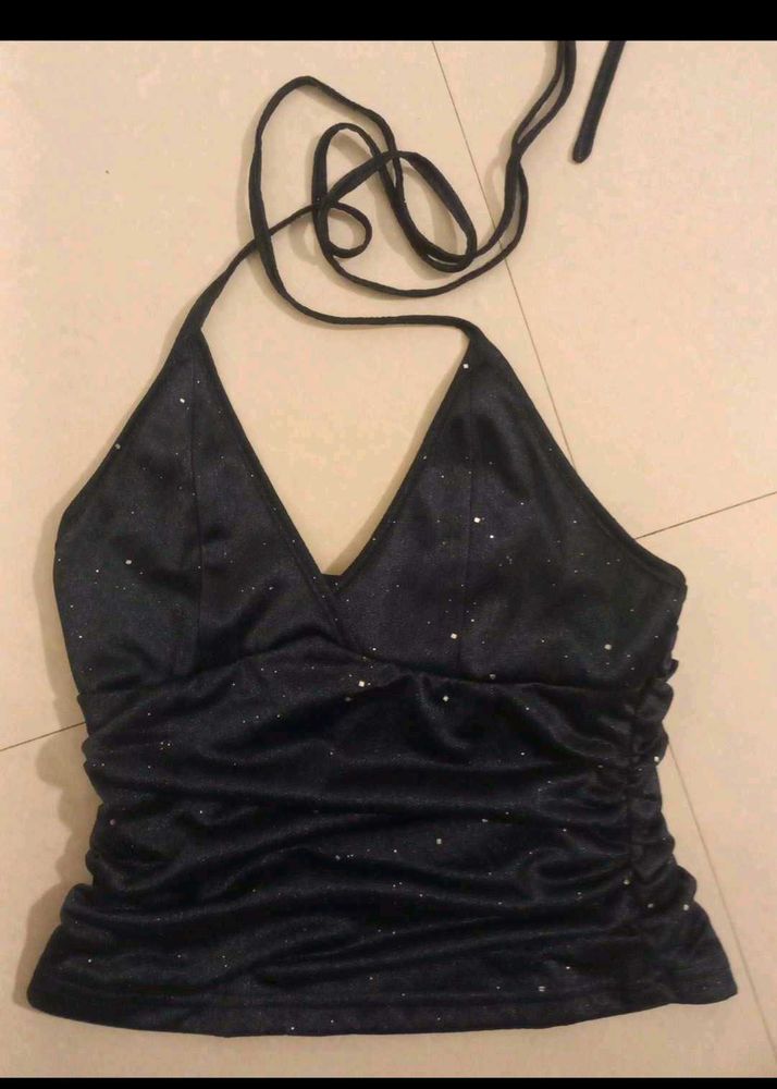 Sparkly Black Halter Top
