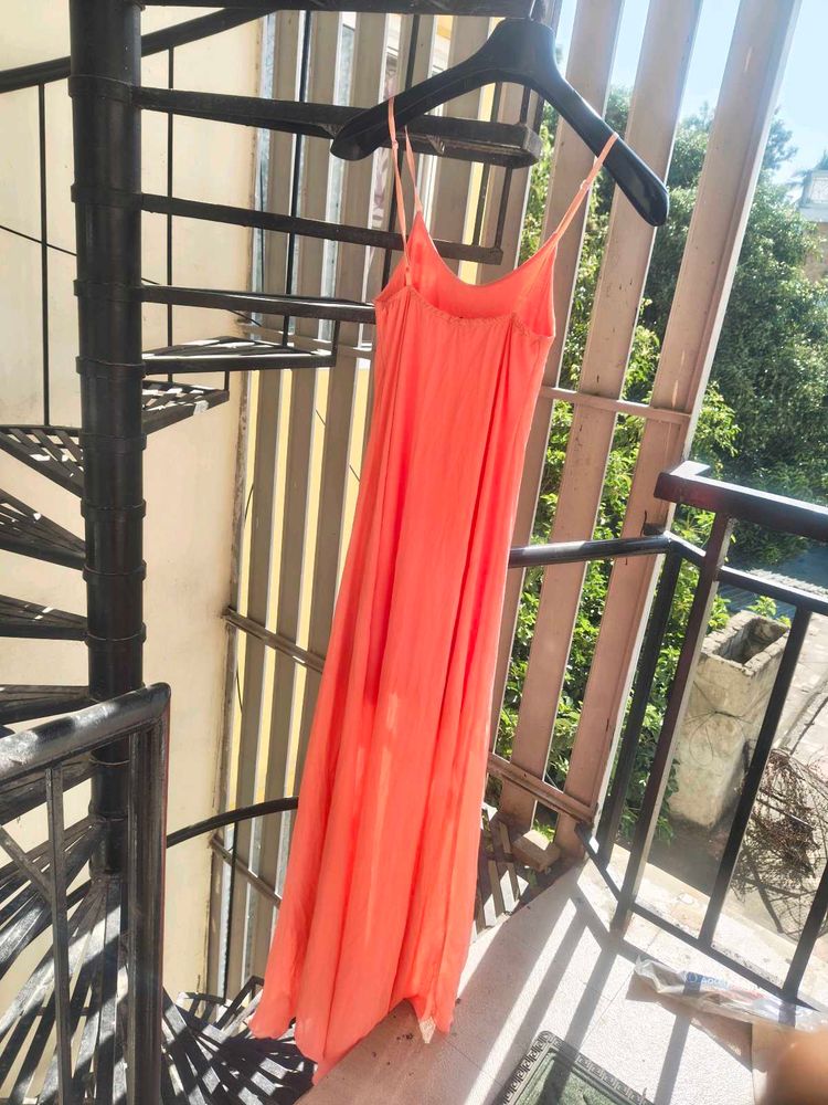 Flowy Coral Spaghetti Strap Maxi Dress