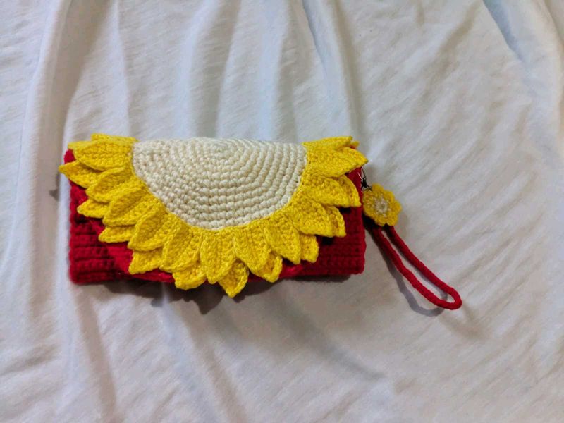 Handmade Sunflower Crochet Clutch