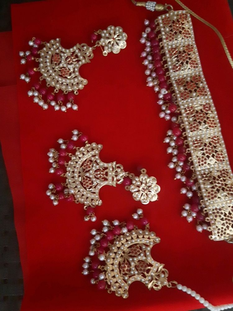 Panjabi Jewellery Set Jadau  Moti Work With Tika