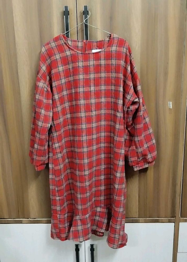 Red Plaid Ruffle Hem Mini Dress
