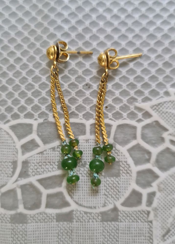Delicate Green &amp; Gold Danglers For The Ethnic Look