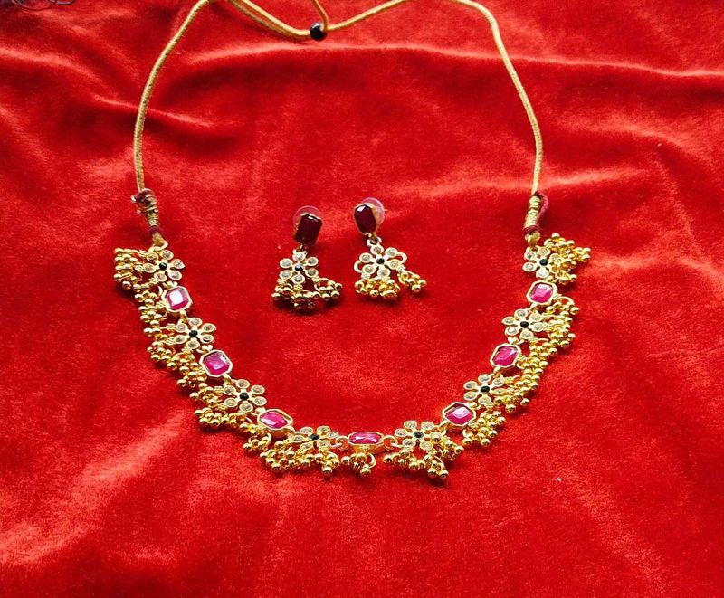 Gold Toned Necklace and Earring Set