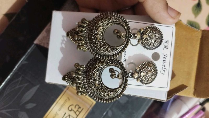 Oxidised Mirror Jhumka Earrings