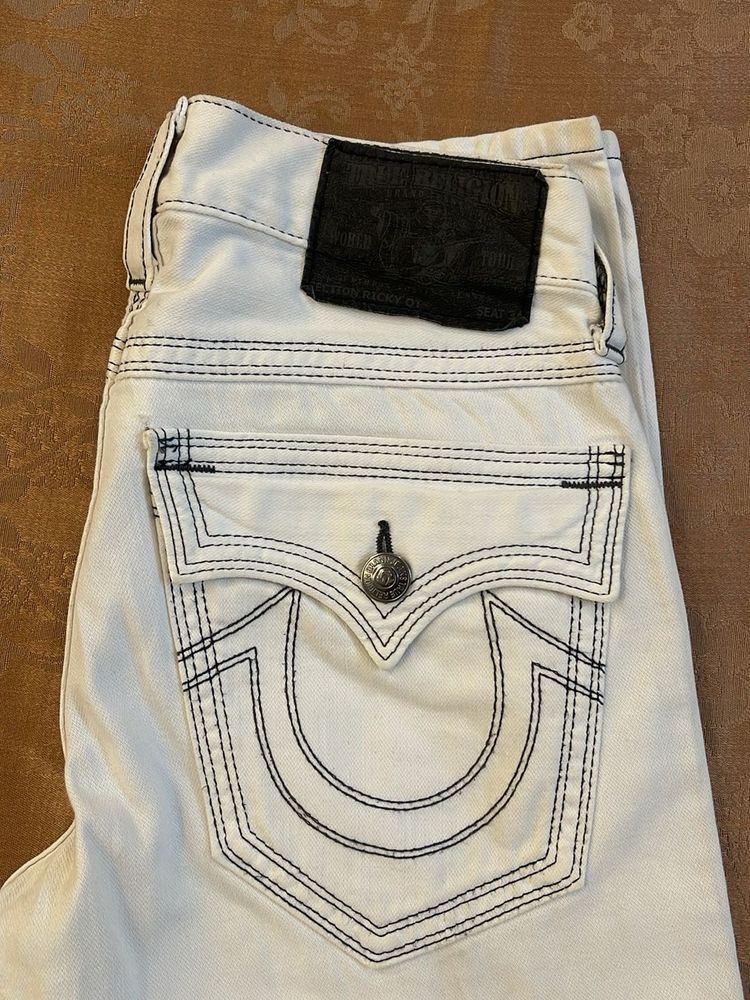 True Religion Jeans - White with Black Stitching