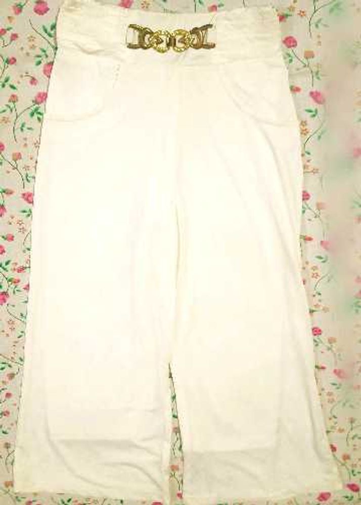 White Palazzo Pants with Gold Chain Detail