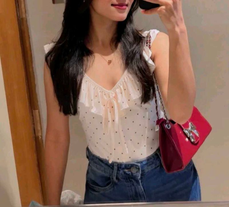 Chic Polka Dot Ruffle Top