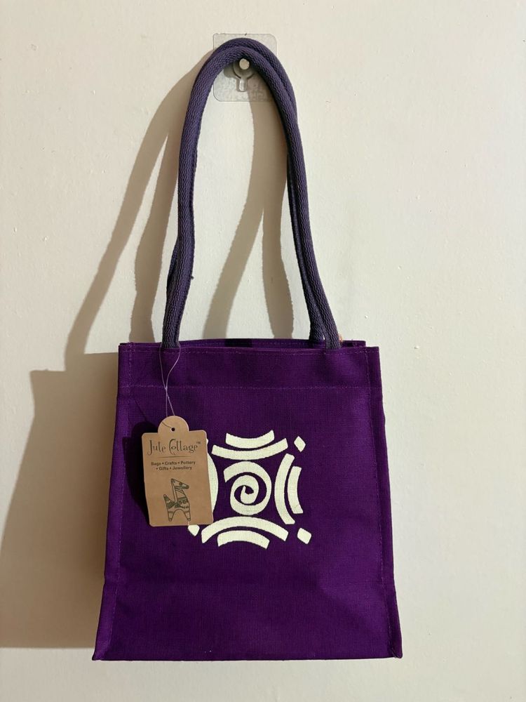 Purple Tote Bag with Decorative Print