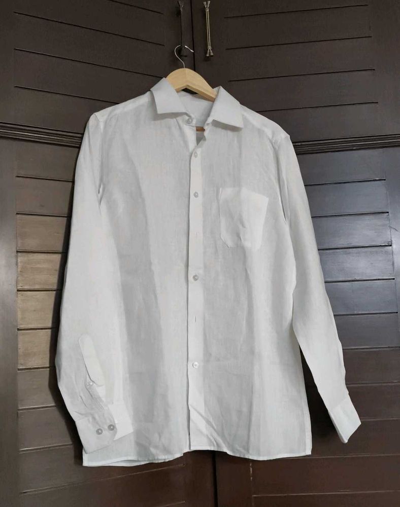 Louis Philippe Classic White Linen Long Sleeved Sh