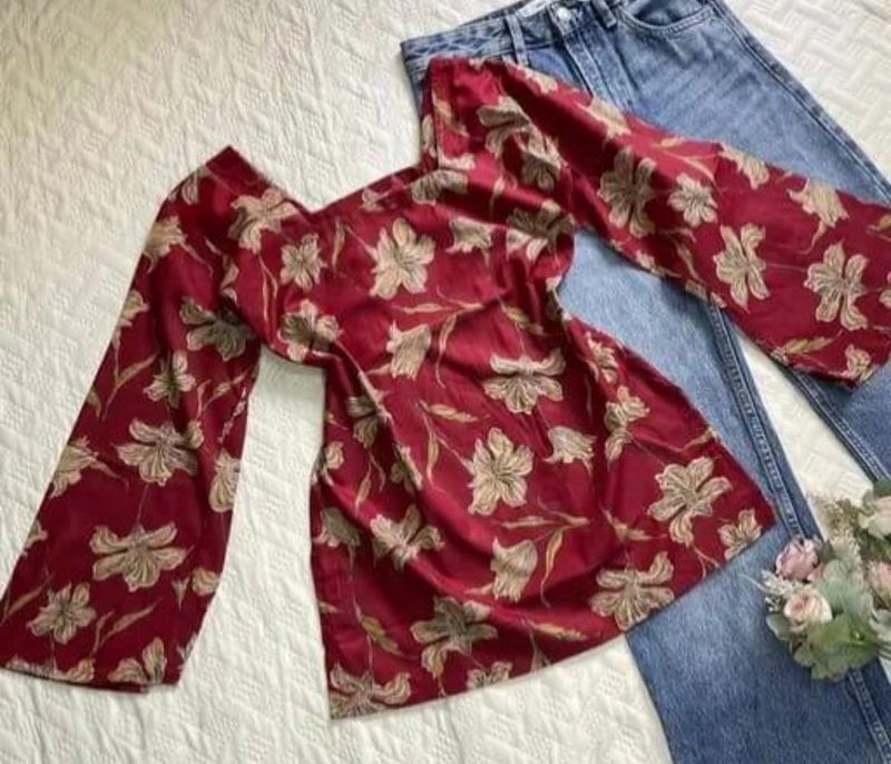 Chic Floral Print Bell Sleeve Top