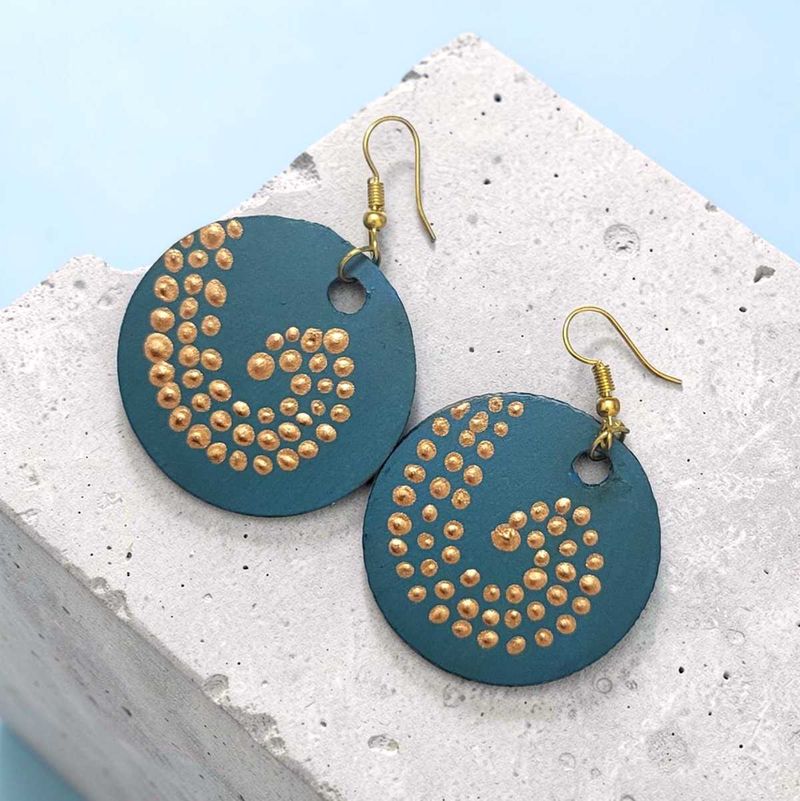 Teal Spiral Dot Earrings