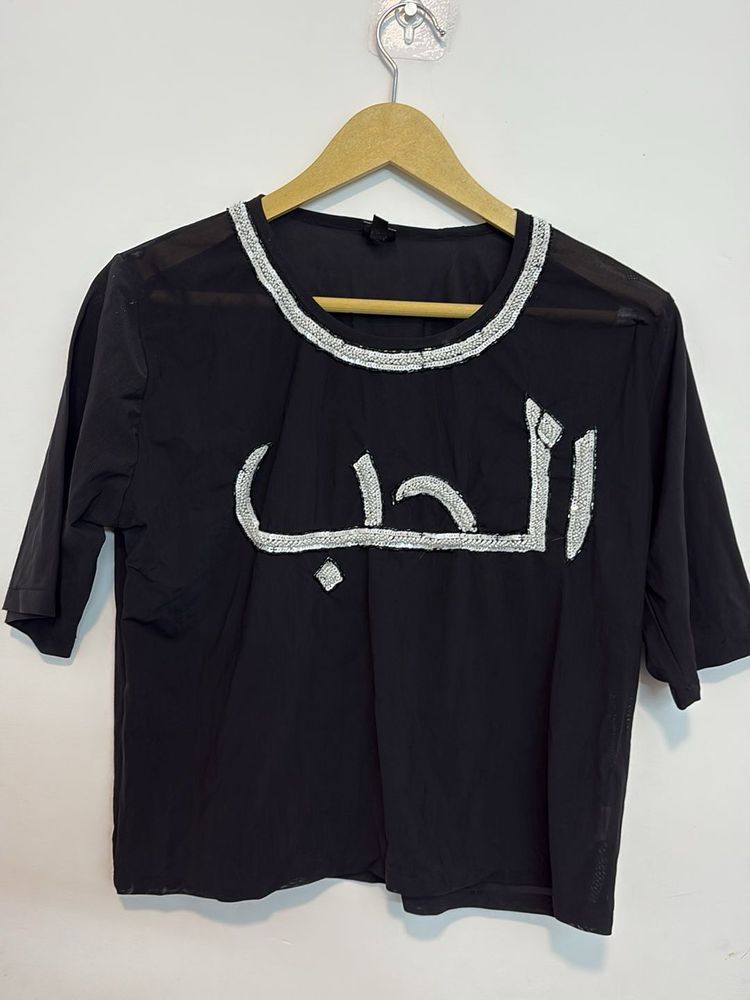 Black MESH Tee with Silver Detail