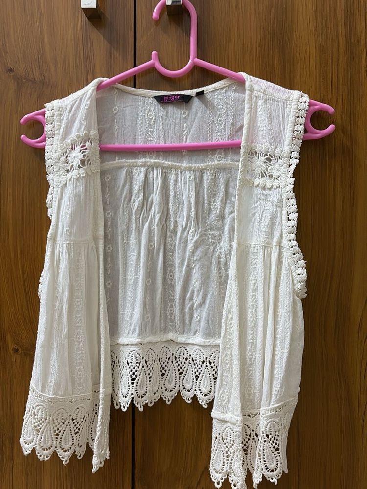 Elegant White Embroidered Lace Crop Top
