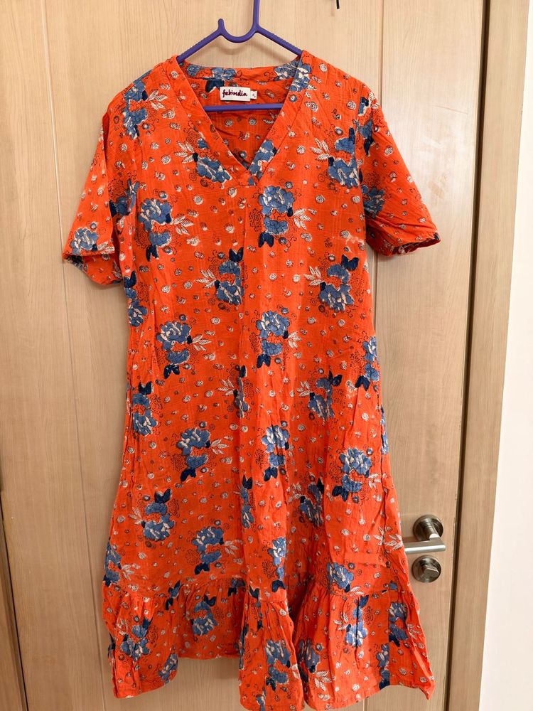 Vibrant Orange Floral Dress