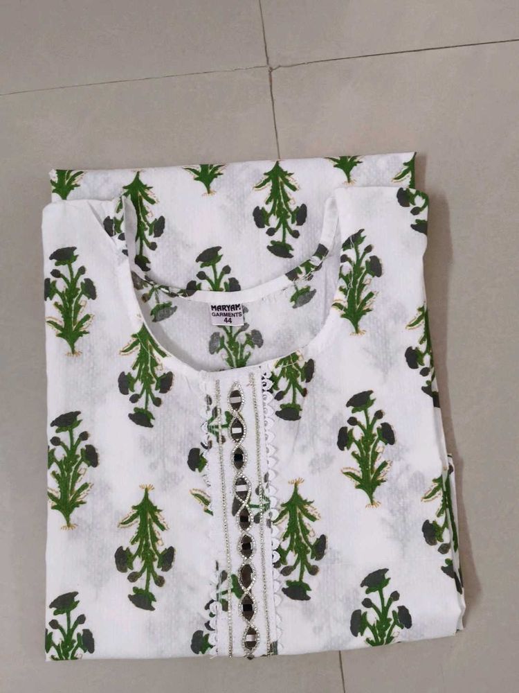 White Cooton Kurtas with mirror and sequence work