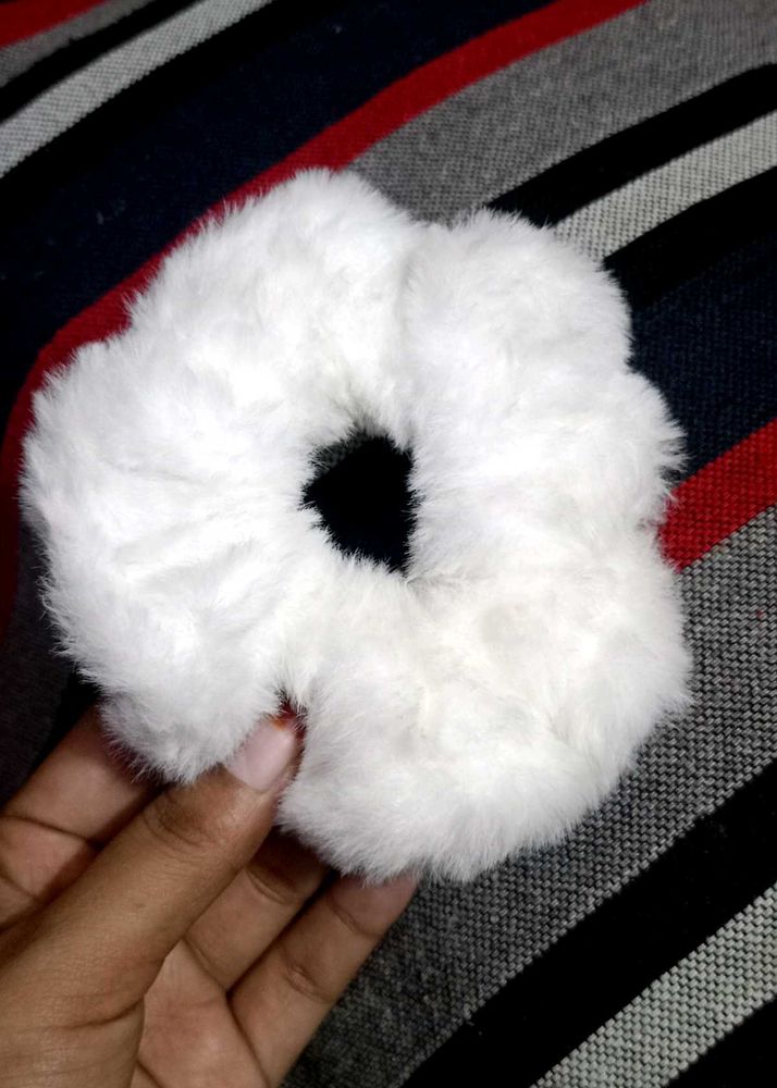 Fluffy White Scrunchie