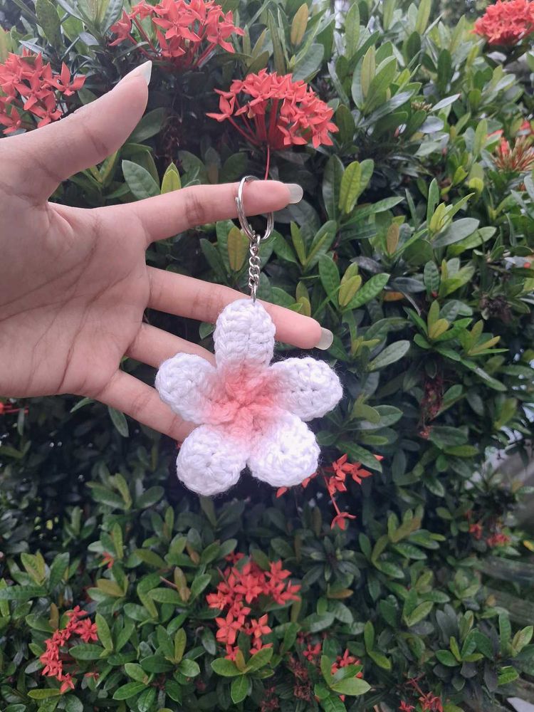 Crochet Plumeria Keychain