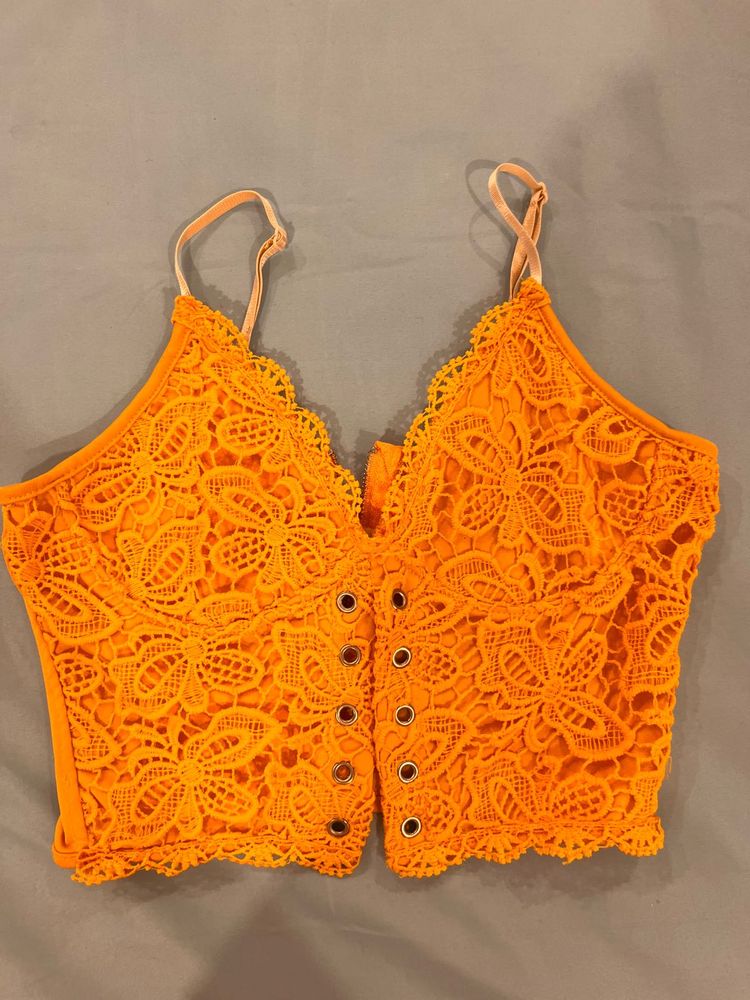Yellow Lace Bralette with Grommets