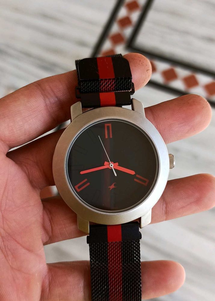 Fastrack Watch - Black &amp; Red Dial with Mesh Strap
