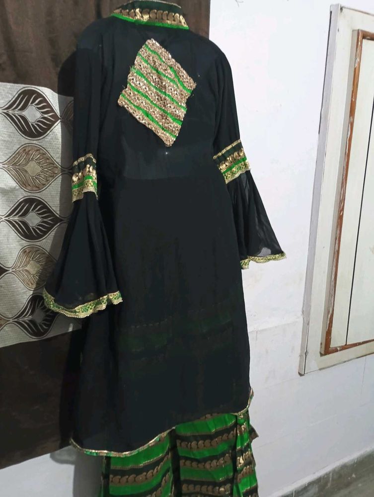 Black Kurta with Green lehga