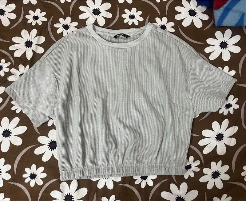 Light Grey Ribbed Cropped Top
