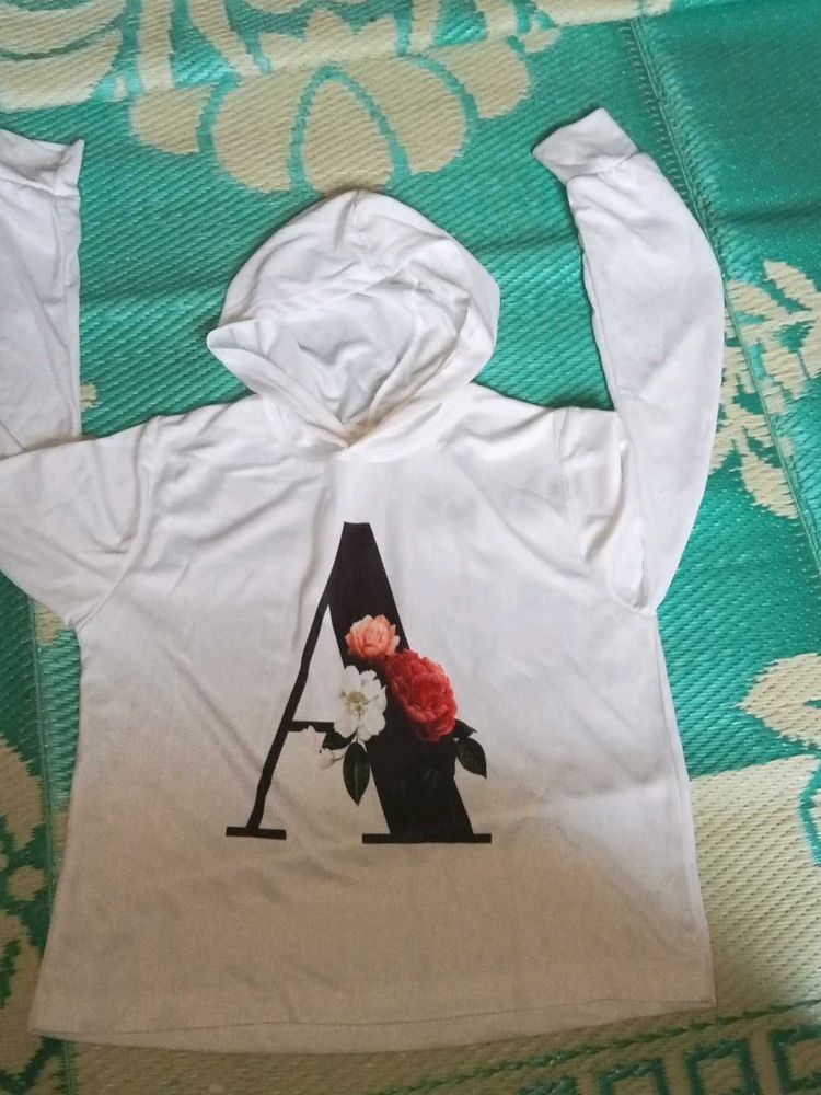 White Hooded Top with Floral 'A'