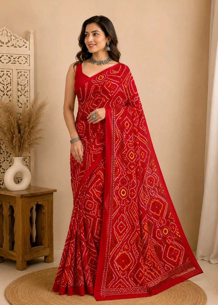 RED BANDHANI PRINT SAREE