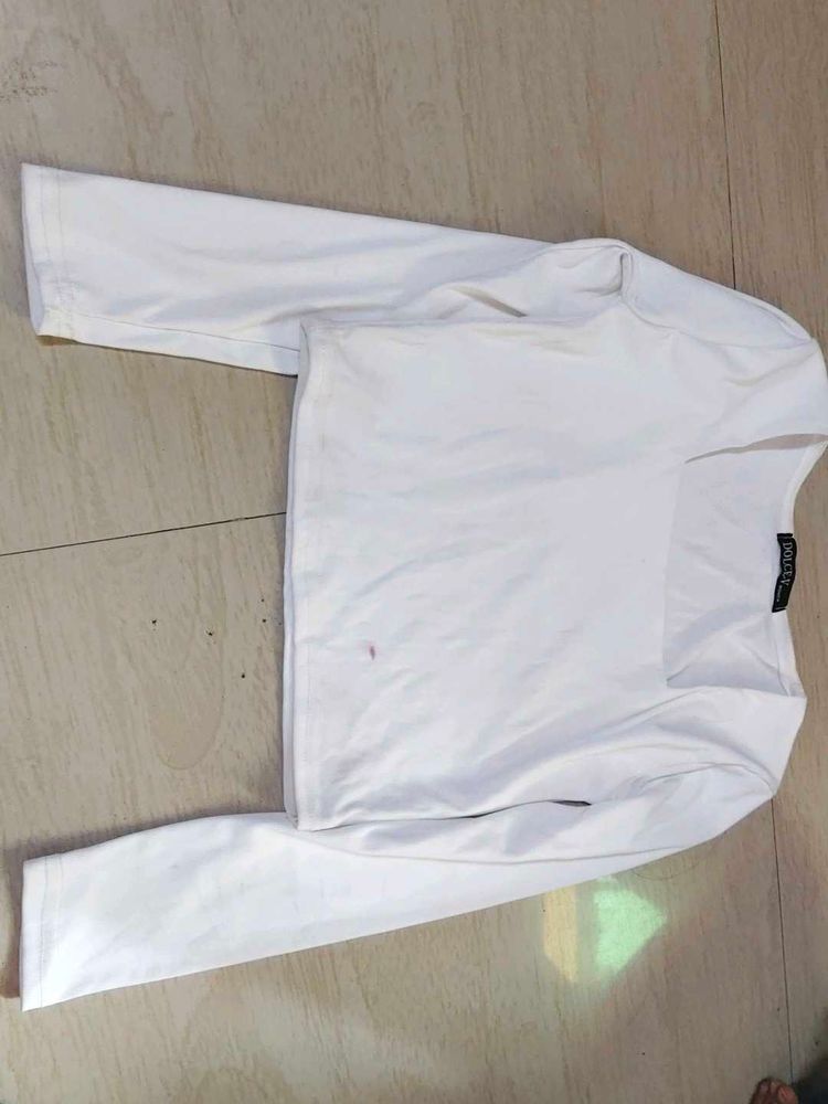 White Long Sleeve Crop Top