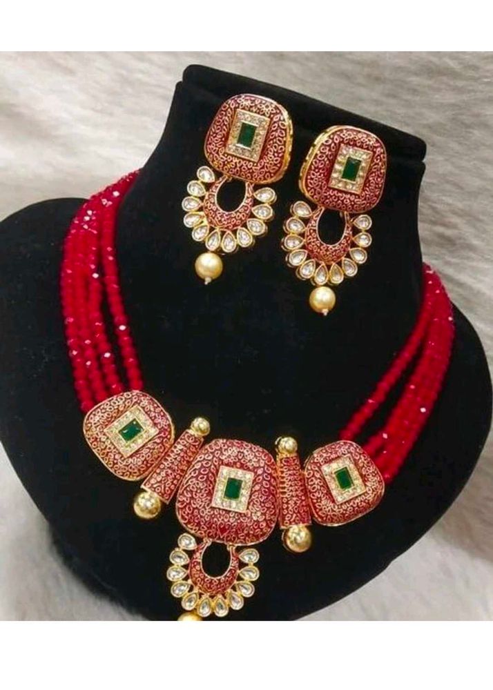 Red Beaded Necklace &amp; Earring Set