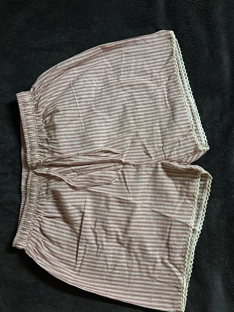 Striped Pajama Shorts with Lace Trim