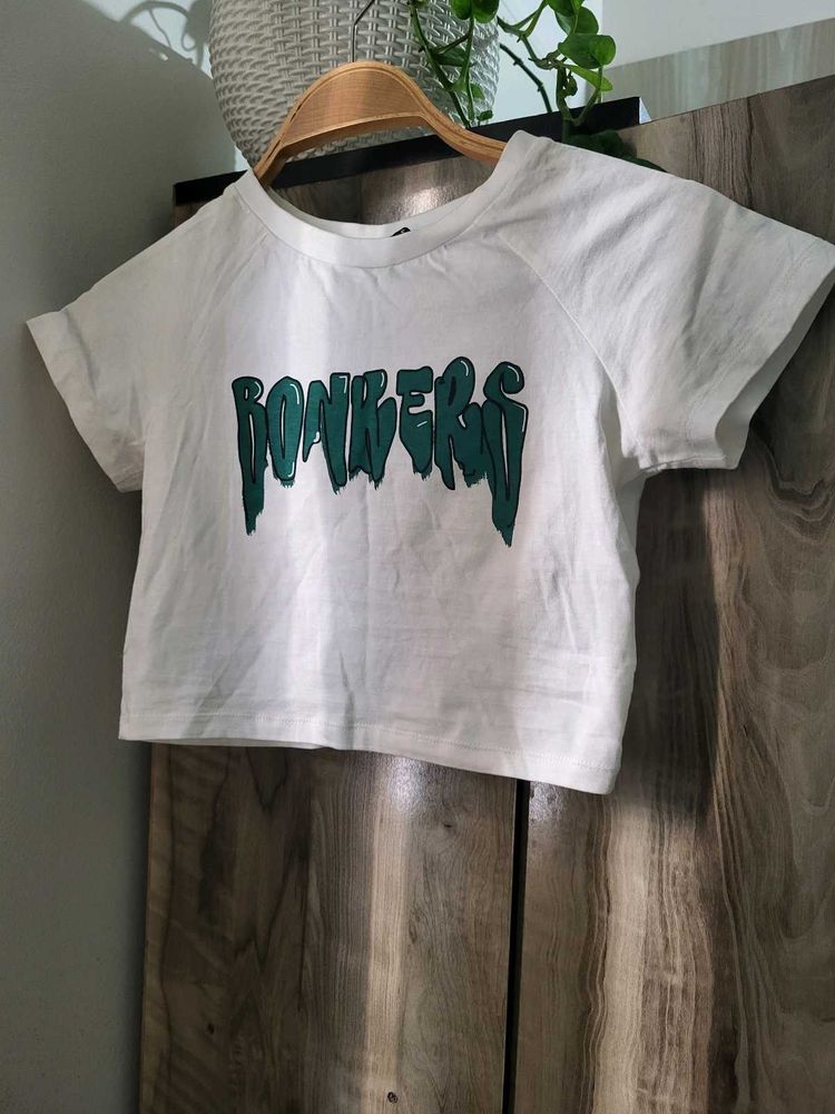 White "Bombers" Graphic Crop Top