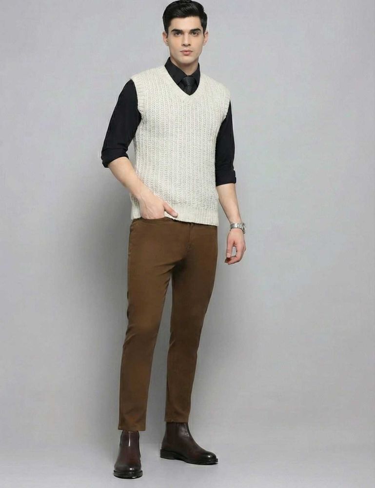 Vintage Woolen Knit Vest (Off White)