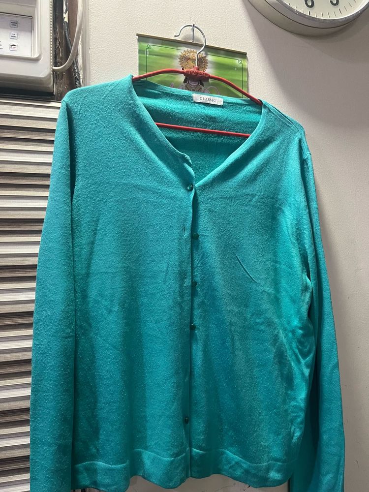 Teal Button-Down Cardigan