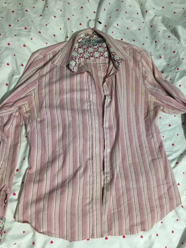 Korean Chic pink Striped Button-Up Shirt