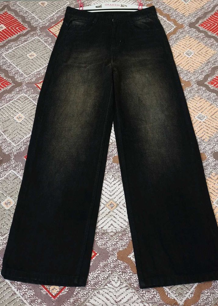 Wide Leg Black Wash Denim Jeans
