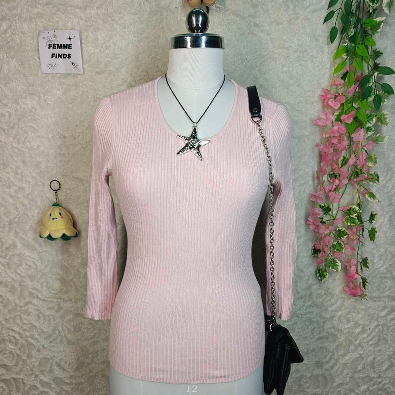 Pink Ribbed Long Sleeve Top