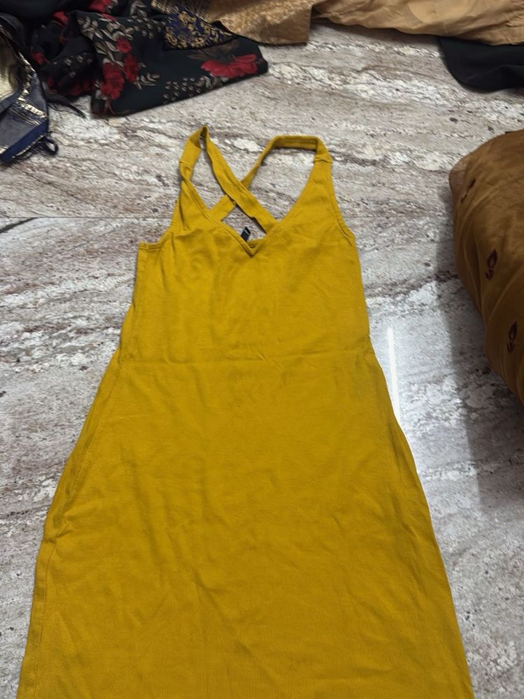 Mustard Yellow Criss-Cross Back Dress