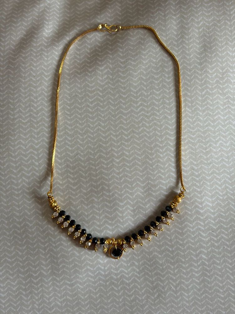 Black Bead Gold Chain Necklace