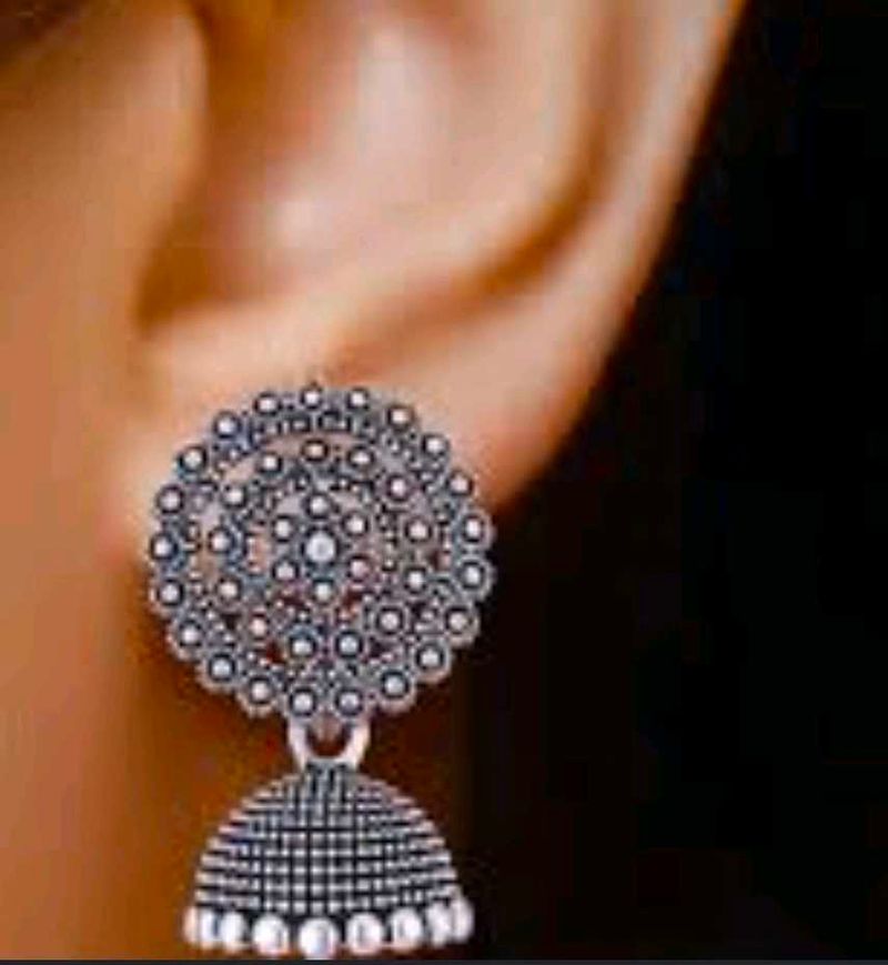 Oxidized Silver Jhumka Earrings