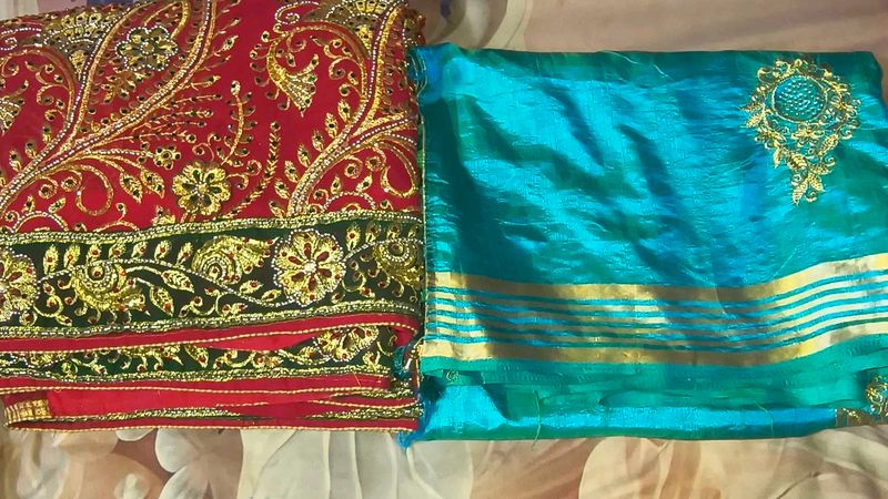 Embellished Red Saree combo 2