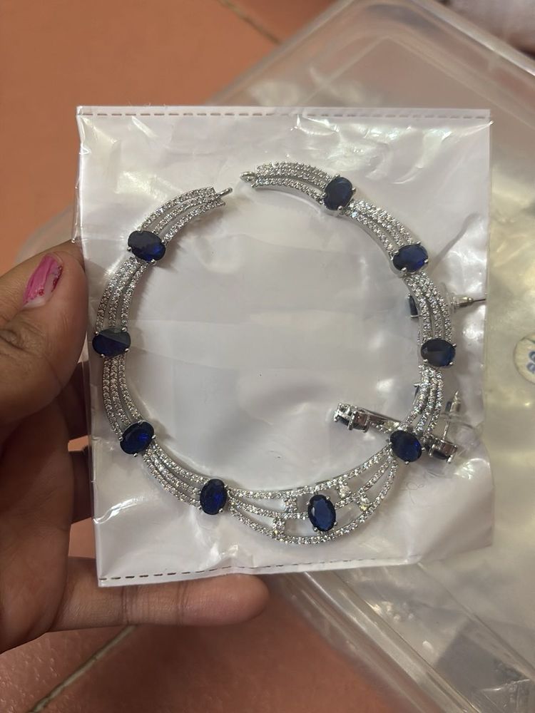 Elegant Blue Stone &amp; Diamond Bracelet