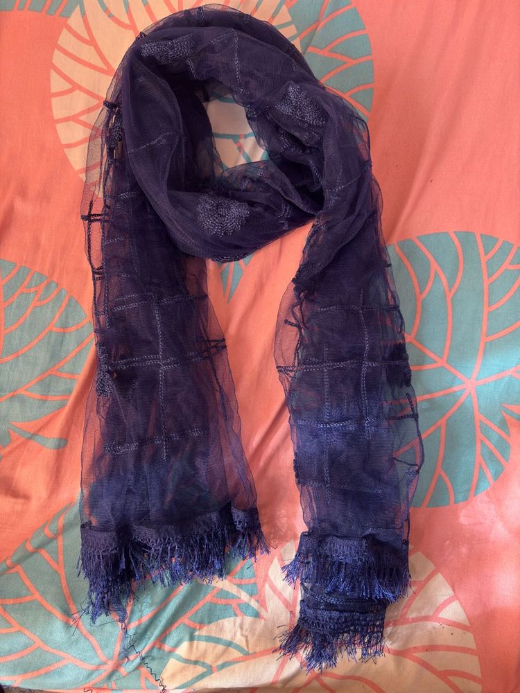 Navy blue netted duppatta scarf Y2K
