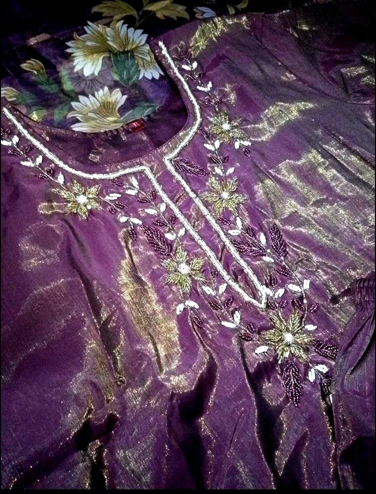 Embroidered Purple Kurta Set