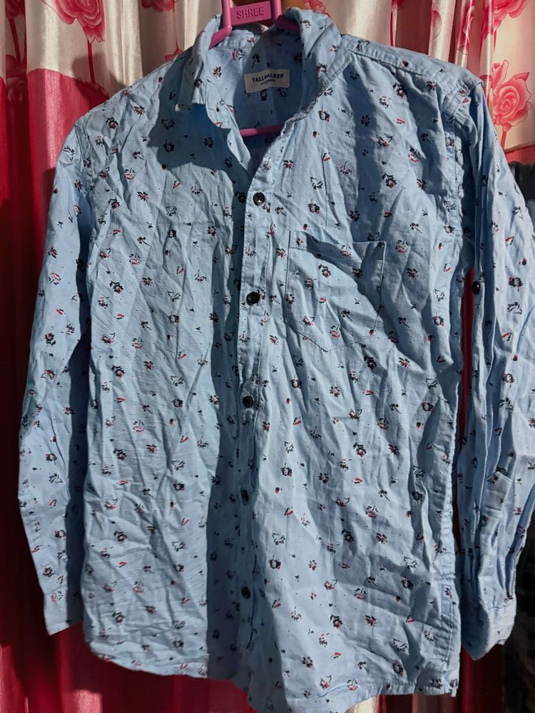 Light Blue Printed Button-Up Shirt