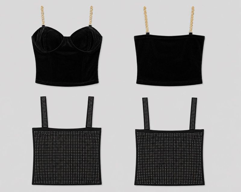 Black Velvet &amp; Rhinestone party Tops (set of 2)