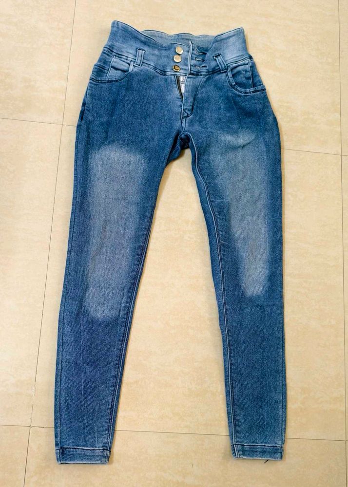 Blue High-Waist Skinny Jeans